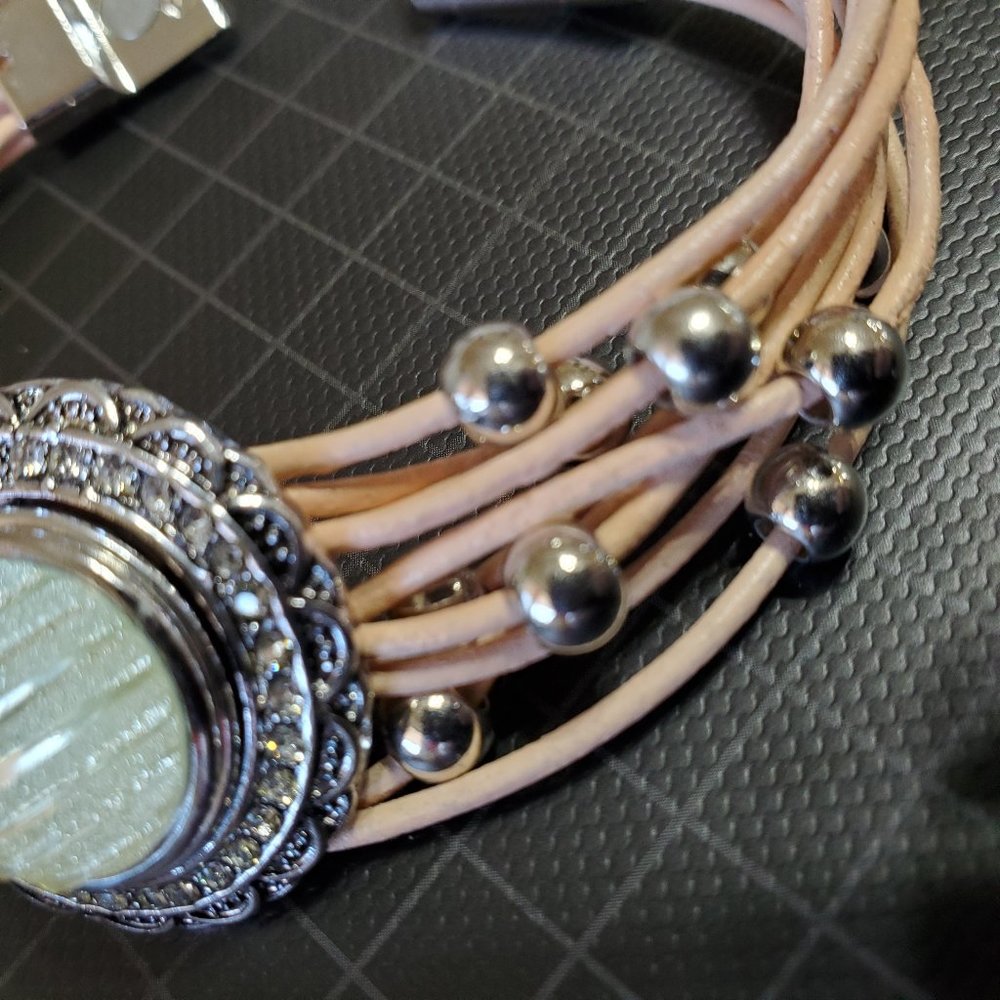 Beaded Magnetic closure multi strand 7" bracelet with unique Button Snap Charm